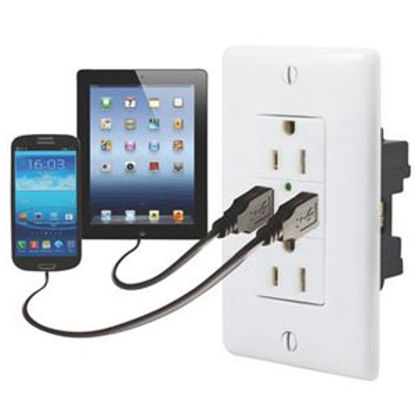 Picture of Diamond Group  White 125V/ 3A Dual Receptacle w/ 2 USB Ports DG61070VP 19-1643                                               