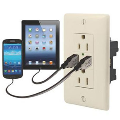 Picture of Diamond Group  Almond 125V/ 20A Dual Receptacle w/ 2 USB Ports DG61071VP 19-1645                                             