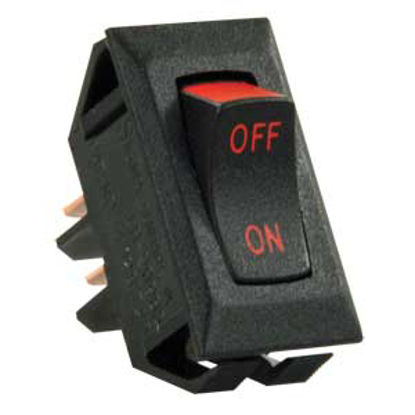 Picture of JR Products  Black/ Red 125V/ 16A SPST Rocker Switch 13655 19-2019                                                           