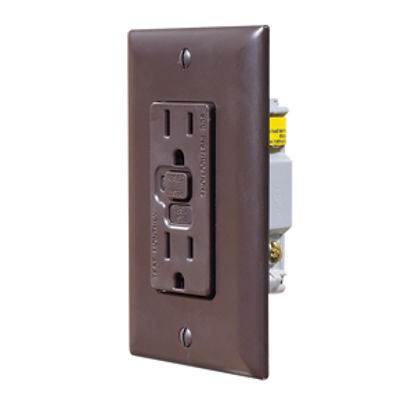 Picture of RV Designer  Brown 125V Round Receptacle w/GFI S805 19-2409                                                                  