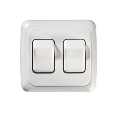 Picture of RV Designer  White SPST Double Rocker Switch w/Bezel for Entry Step S533 19-2479                                             