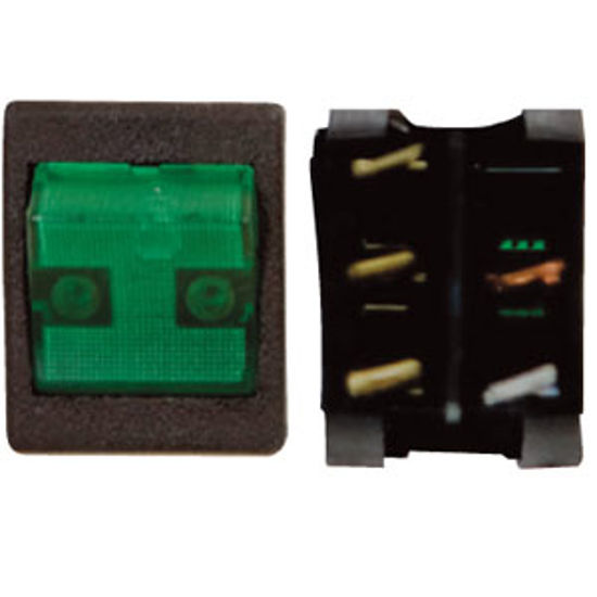 Picture of Diamond Group  Black/ Green 125V/ 20A SPDT Lighted Rocker Switch For Battery/ Monitor Panels 44A-28V 19-2926                 