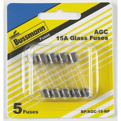 Picture of Bussman  5-Pack 15A AGC Glass Tube Fuse BP/AGC-15-RP 19-3404                                                                 