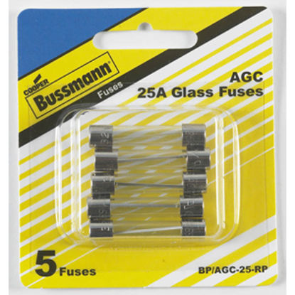 Picture of Bussman  5-Pack 25A AGC Glass Tube Fuse BP/AGC-25-RP 19-3407                                                                 