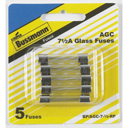 Picture of Bussman  5-Pack 7.5A AGC Glass Tube Fuse BP/AGC-7-1/2-RP 19-3412                                                             