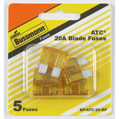Picture of Bussman  5-Pack 20A ATC Yellow Blade Fuse BP/ATC-20-RP 19-3418                                                               
