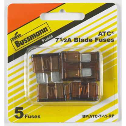 Picture of Bussman  5-Pack 7.5A ATC Brown Blade Fuse BP/ATC-7-1/2-RP 19-3425                                                            
