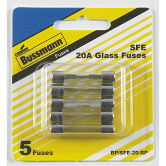 Picture of Bussman  5-Pack 20A SFE Glass Tube Fuse BP/SFE-20-RP 19-3441                                                                 