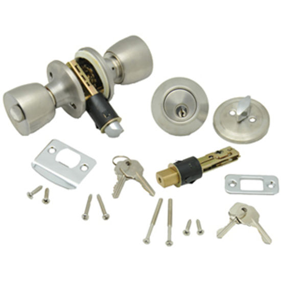 Picture of AP Products  Brass Lever Entry Door Lock w/Deadbolt 013-234 20-5025                                                          