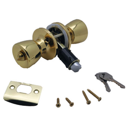 Picture of AP Products  Brass Keyed/Knob Entry Door Lock 013-220 20-5030                                                                