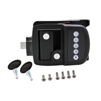 Picture of AP Products  Black Electric Paddle Type Access Door Latch w/Left Hand Hinges 013-530 20-5041                                 