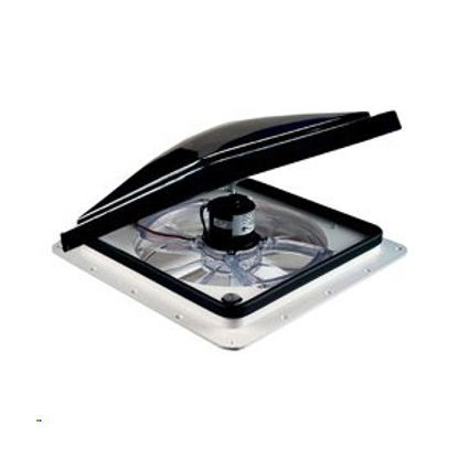 Picture of Fan-Tastic Vent 1250 Smoke 14"x14" Polyethylene Frame Roof Vent w/Reversible Fan 801250 22-0456                              