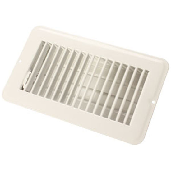 Picture of JR Products  White 4"W x 8"L Floor Heating/ Cooling Register w/Damper 02-28965 22-0478                                       