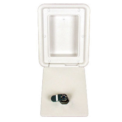 Picture of JR Products  Polar White 4-3/8"RO Lockable OEM Utility Hatch Access Door D6102-A 22-0551                                     