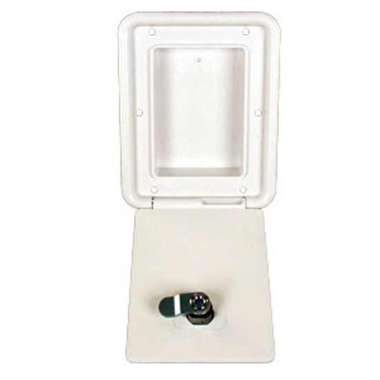 Picture of JR Products  Polar White 4-3/8"RO Lockable OEM Utility Hatch Access Door D6102-A 22-0551                                     