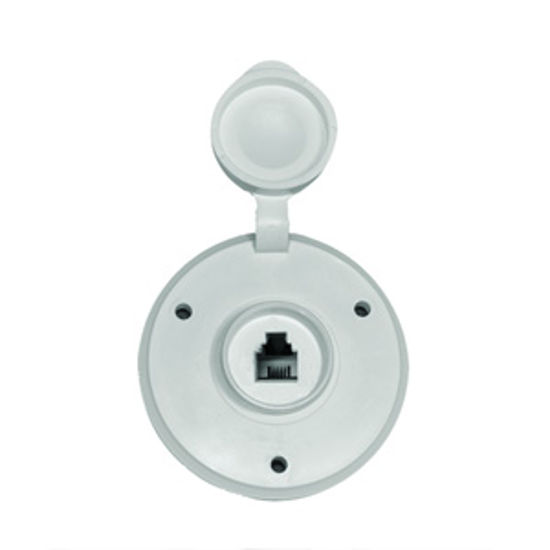 Picture of Prime Products  White Outdoor Round Single Phone Receptacle w/ Cover 08-6210 24-1002                                         