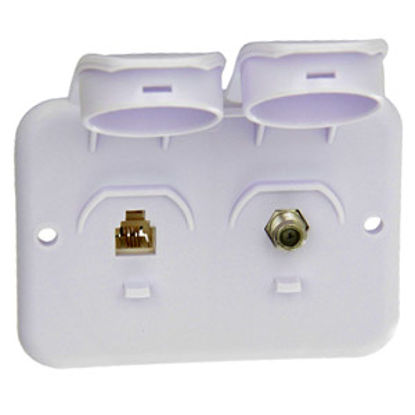 Picture of Prime Products  White Outdoor Dual TV/Phone Receptacle w/ Cover 08-6214 24-1060                                              