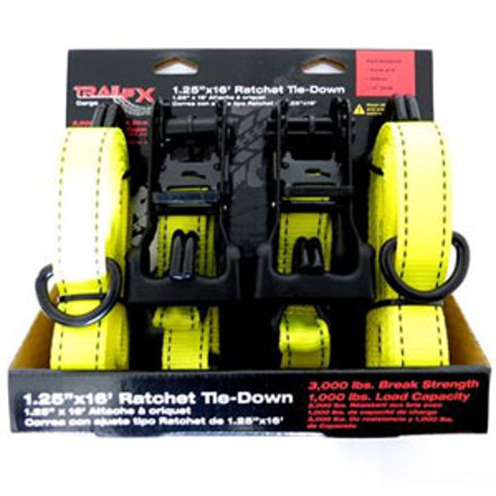 Picture of Trail FX  2-Pack 1" x 16' Yellow Ratchet Tie Down Strap w/J-Hook A11023Y 25-6844                                             