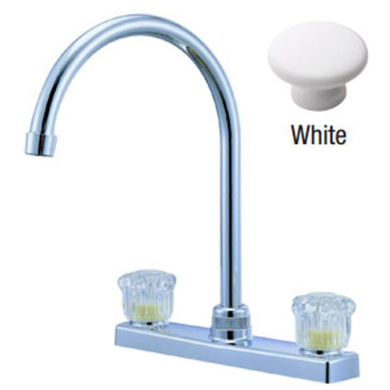 Picture of Relaqua  White w/Clear Knobs 8" Kitchen Faucet w/Hi-Arc Spout AK-227SW 69-7065                                               