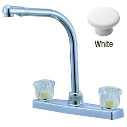 Picture of Relaqua  White w/Clear Knobs 8" Kitchen Faucet w/Hi-Arc Spout AK-8201SH-1W 69-7068                                           