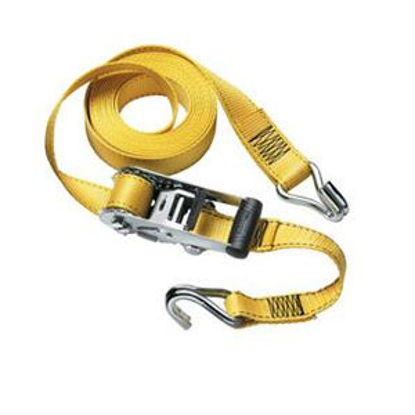 Picture of Master Lock Strap Trap (TM) 1-1/2" x 15' Yellow Ratchet Tie Down Strap w/J-Hooks 3058DATSC 69-9337                           