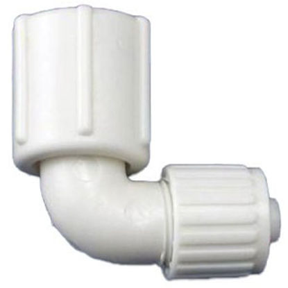 Picture of Flair-It  3/8" PEX x 1/2" FBSP Swivel End Nut White Plastic Fresh Water 90 Deg Elbow 16817 72-0763                           