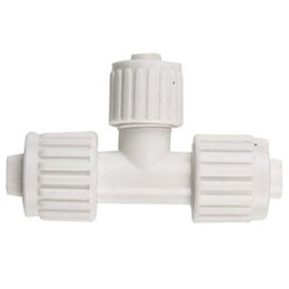 Picture of Flair-It  1/2" PEX Run x 3/8" PEX Branch White Plastic Fresh Water Reducing Tee 16830 72-0772                                