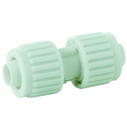 Picture of Flair-It  1/2" PEX White Plastic Straight Fresh Water Coupler Fitting 16840 72-0775                                          