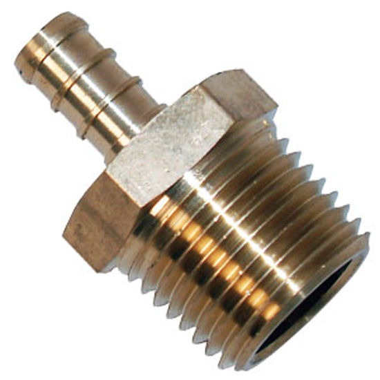 Picture of BestPEX  1/2" Hose Barb x 1/2" MPT Brass Fresh Water Straight Fitting 51122 72-0818                                          