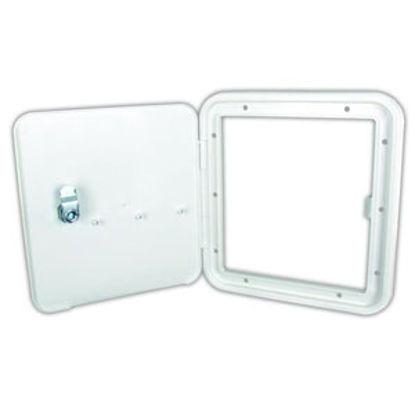 Picture of JR Products  Polar White 6-7/8"RO Lockable Fuel Hatch Access Door 91122-A 96-2850                                            